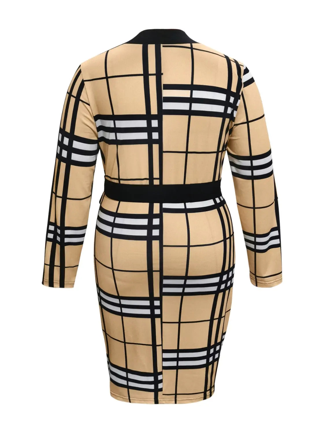 Plus Size Plaid V-Neck Long Sleeve Wrap Dress 2668south