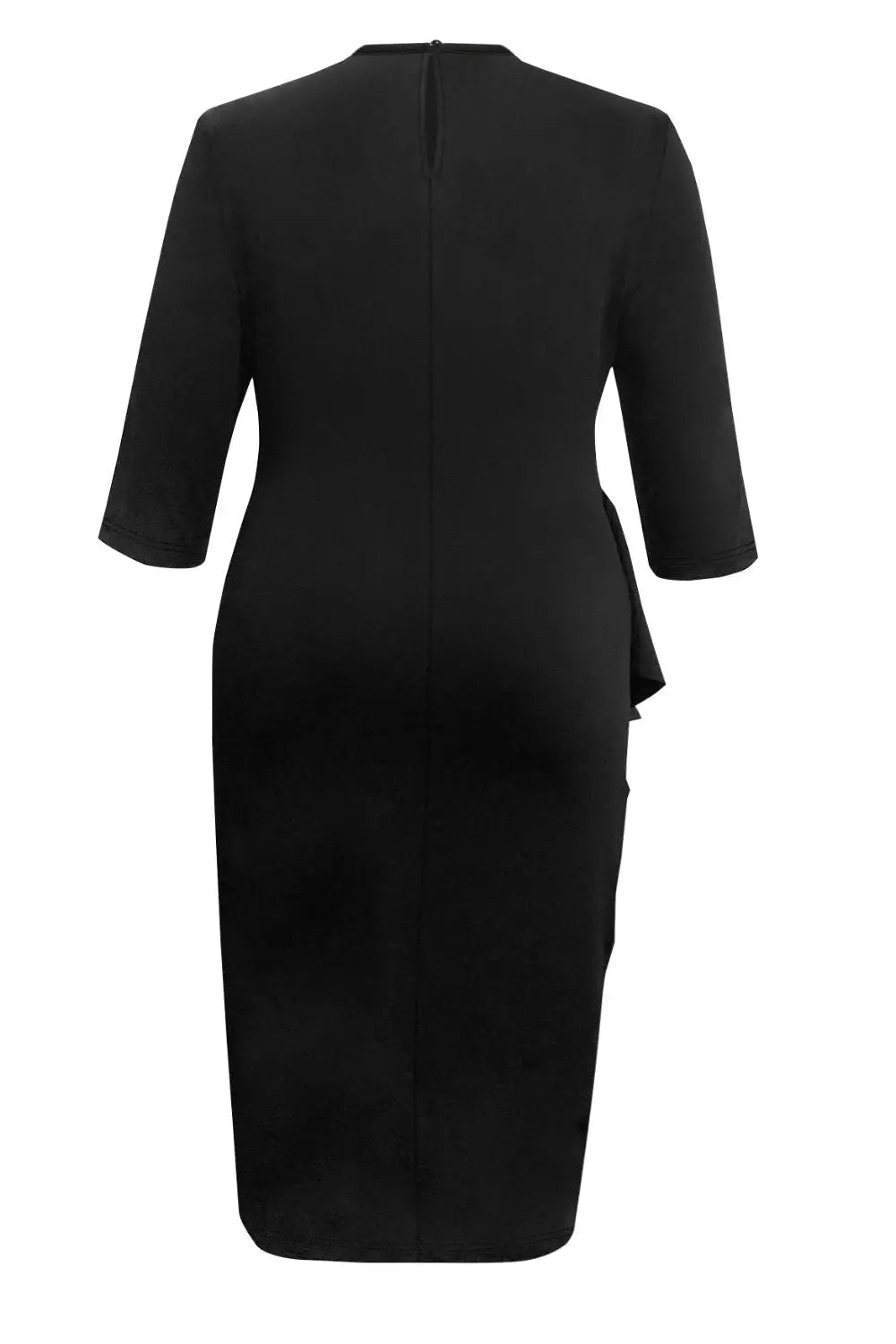 Plus Size Ruffle Trim Round Neck Long Sleeve Dress 2668south