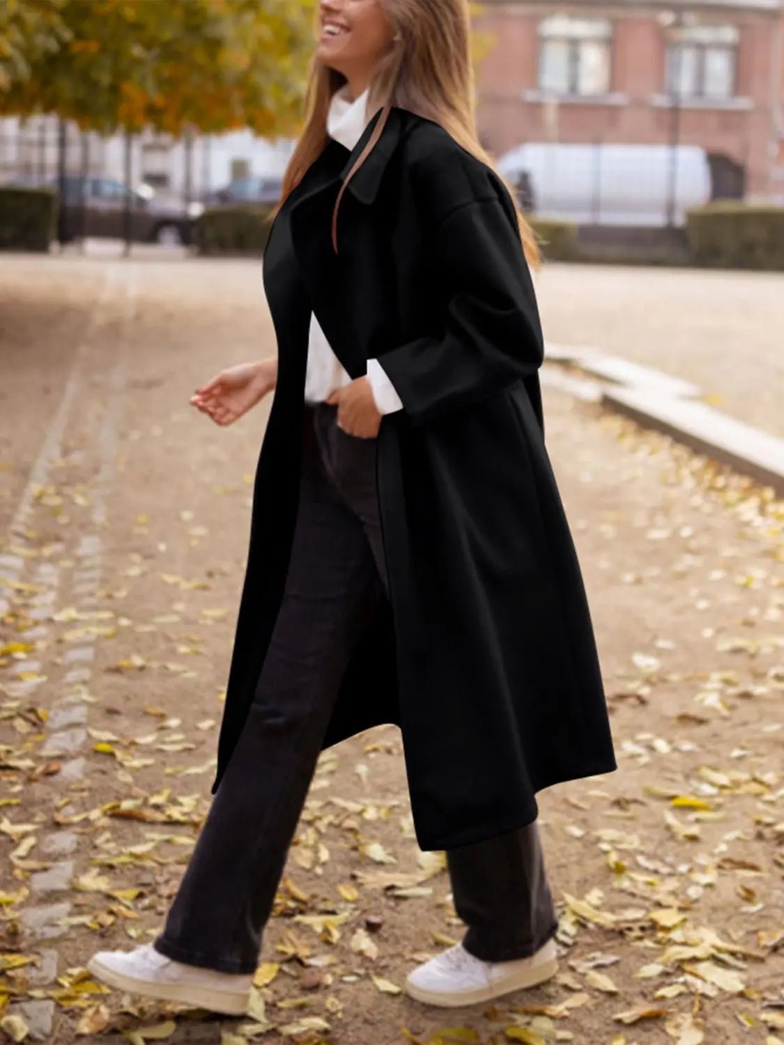 Pocketed Collared Neck Long Sleeve Coat 2668south