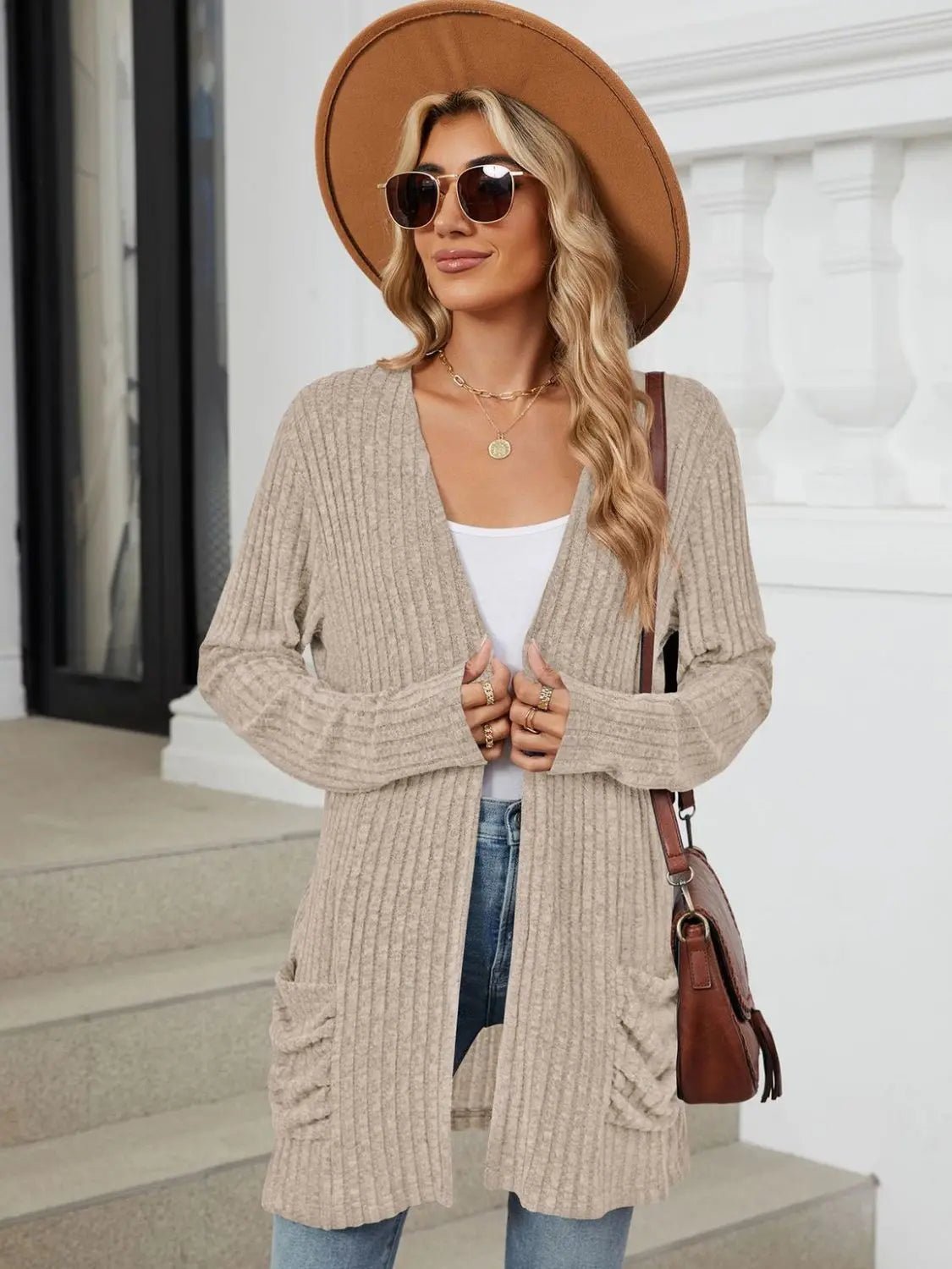 Pocketed Open Front Long Sleeve Cardigan 2668south