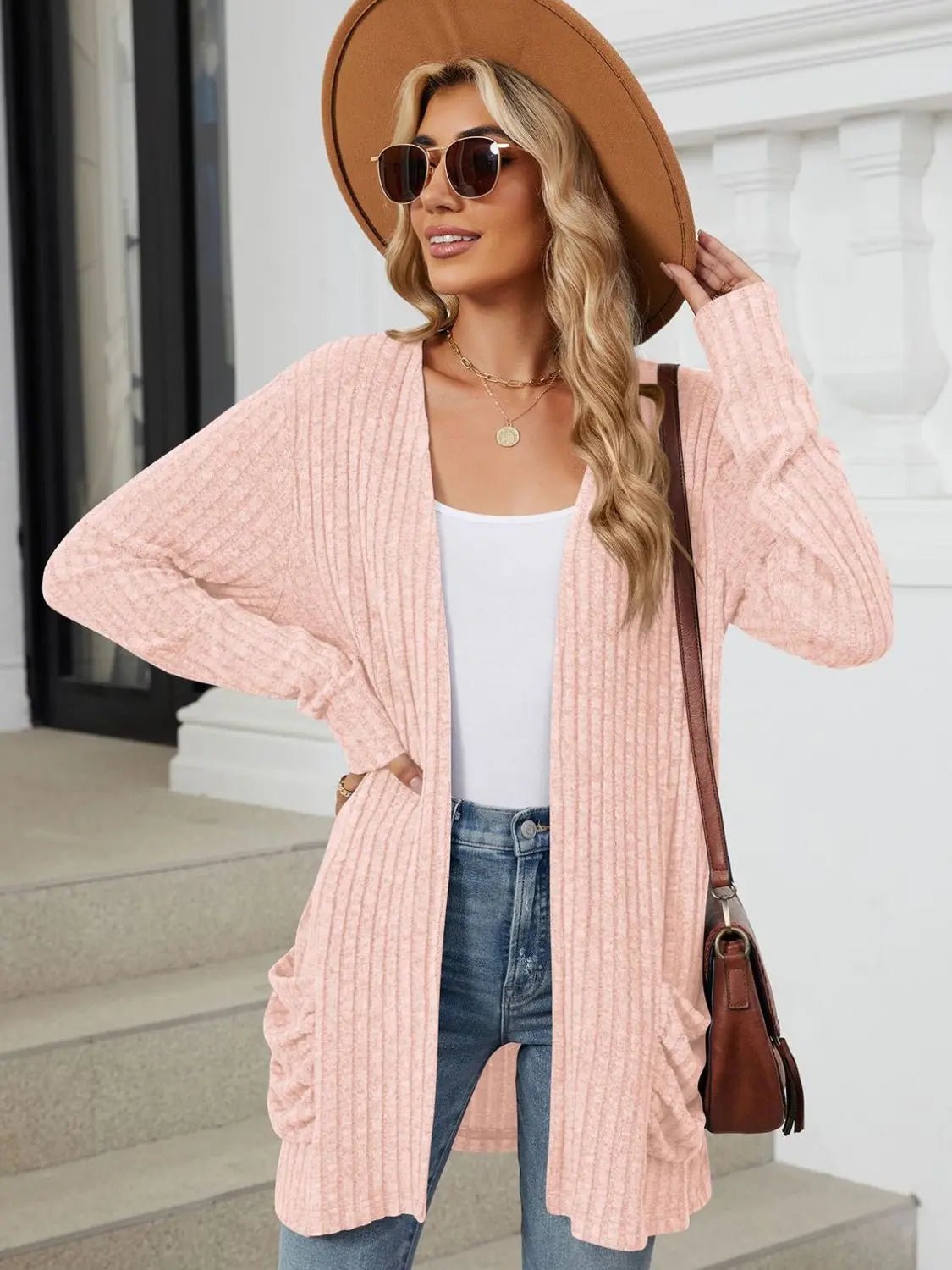 Pocketed Open Front Long Sleeve Cardigan 2668south