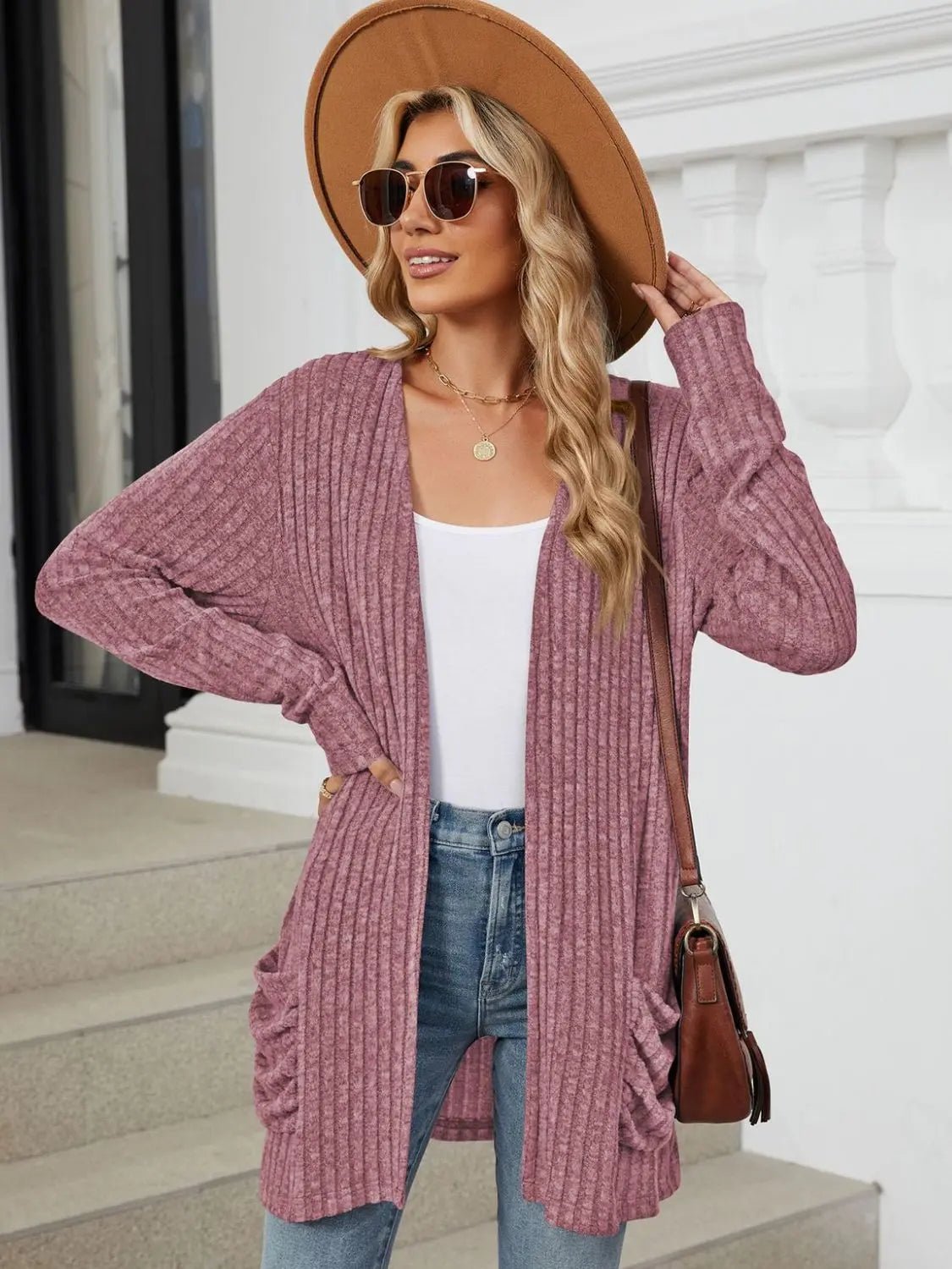 Pocketed Open Front Long Sleeve Cardigan 2668south