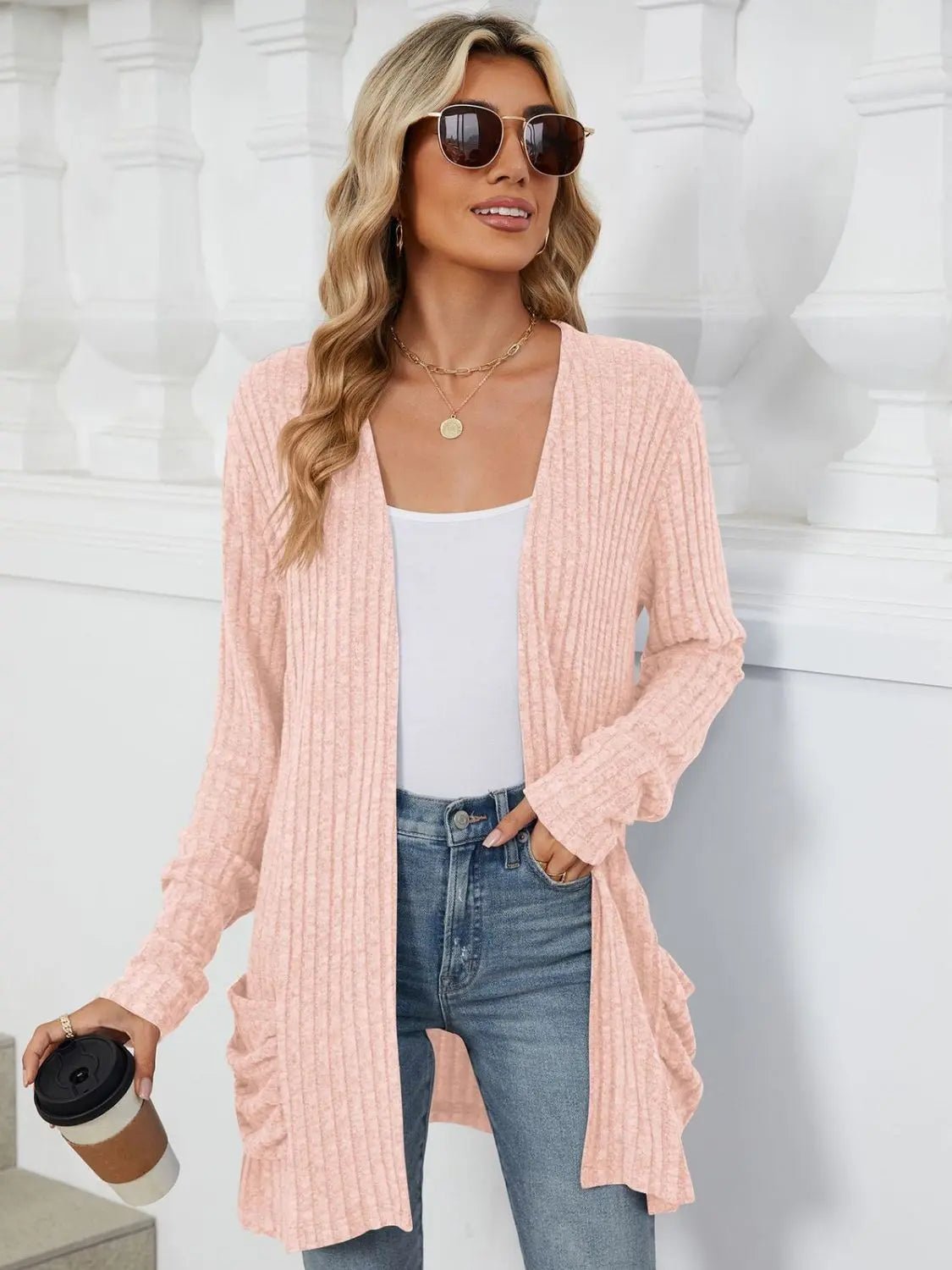 Pocketed Open Front Long Sleeve Cardigan 2668south