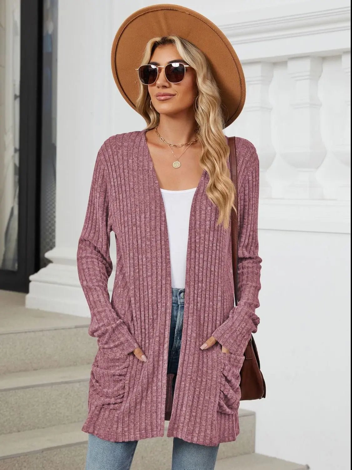 Pocketed Open Front Long Sleeve Cardigan 2668south