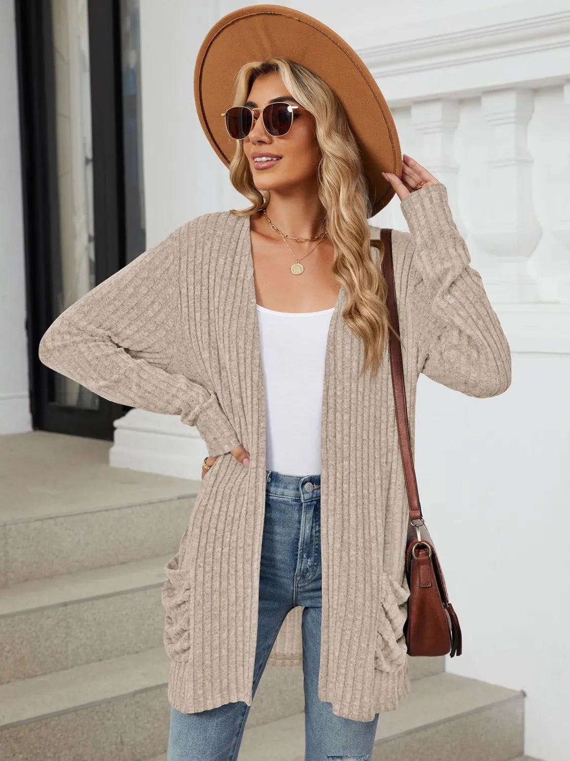 Pocketed Open Front Long Sleeve Cardigan 2668south