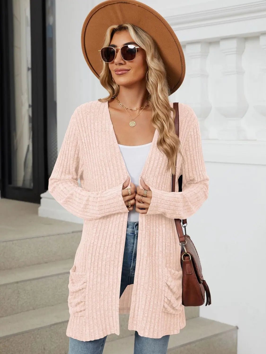 Pocketed Open Front Long Sleeve Cardigan 2668south