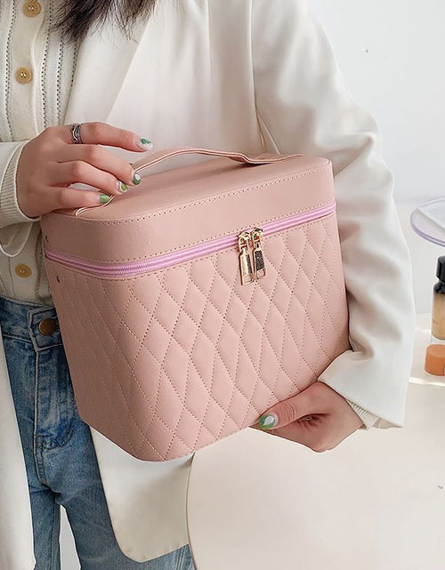 تحميل الصورة إلى عارض المعرض، Portable Cosmetic Bag With Mirror Design Fashion Rhombus-Embroidery Double-layer Suitcase Large Capacity Make-up Storage Bags For Women 2668south
