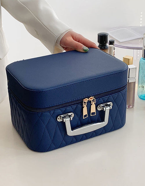 تحميل الصورة إلى عارض المعرض، Portable Cosmetic Bag With Mirror Design Fashion Rhombus-Embroidery Double-layer Suitcase Large Capacity Make-up Storage Bags For Women 2668south
