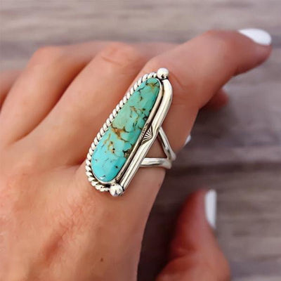 RETRO Geometric Drop-shaped Inlaid Turquoise Pattern Ring 2668south