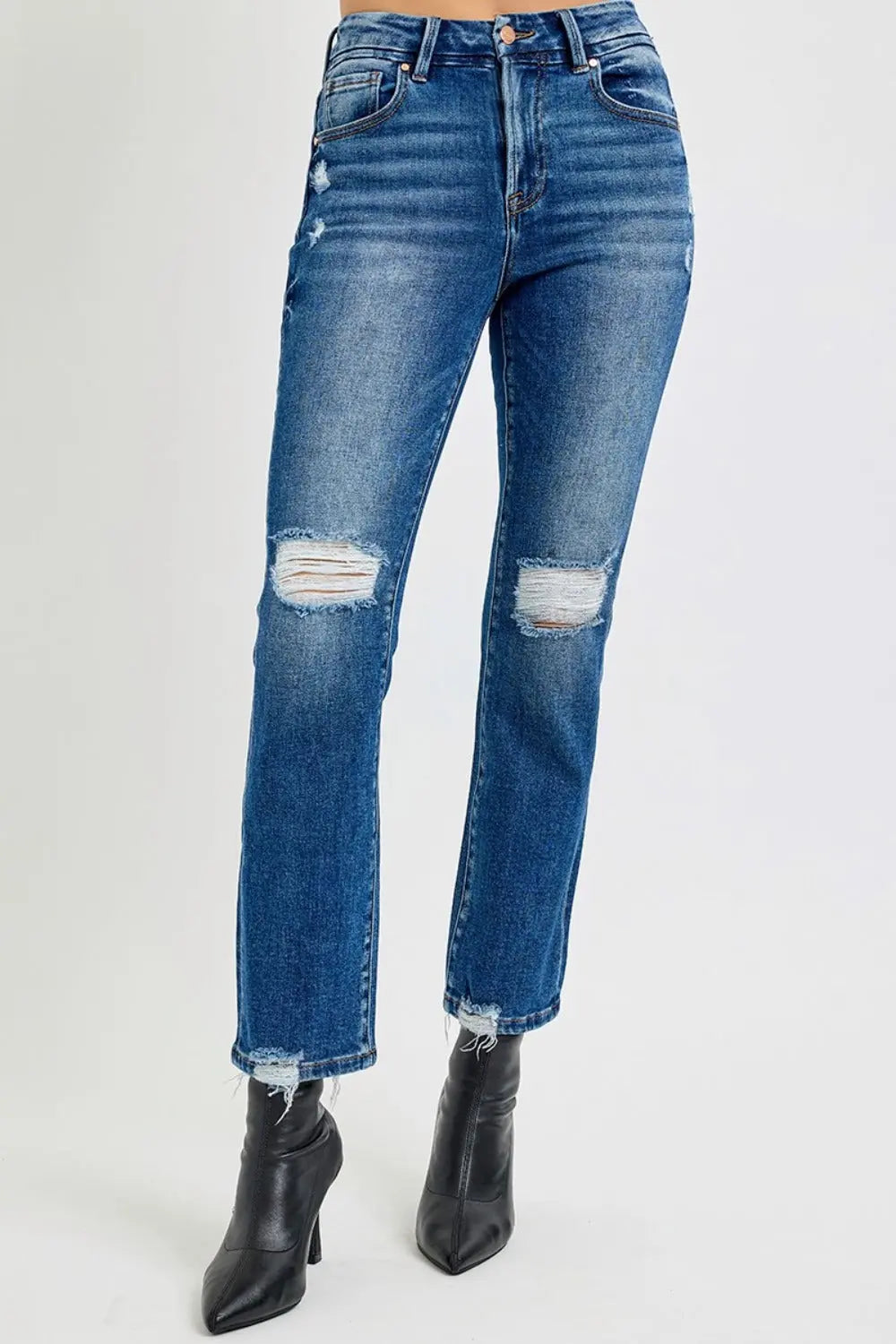 RISEN Full Size High Rise Distressed Crop Straight Jeans 2668south