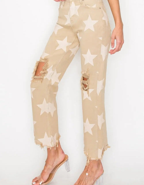 Load image into Gallery viewer, RISEN Full Size High Rise Star Printed Frayed Hem Jeans 2668south
