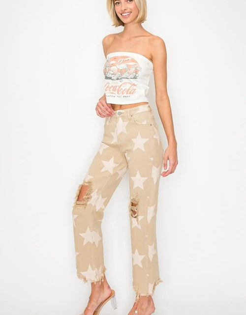 Load image into Gallery viewer, RISEN Full Size High Rise Star Printed Frayed Hem Jeans 2668south
