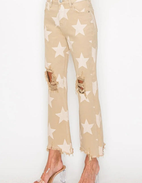 Load image into Gallery viewer, RISEN Full Size High Rise Star Printed Frayed Hem Jeans 2668south
