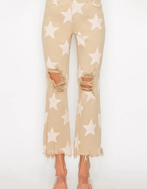 Load image into Gallery viewer, RISEN Full Size High Rise Star Printed Frayed Hem Jeans 2668south
