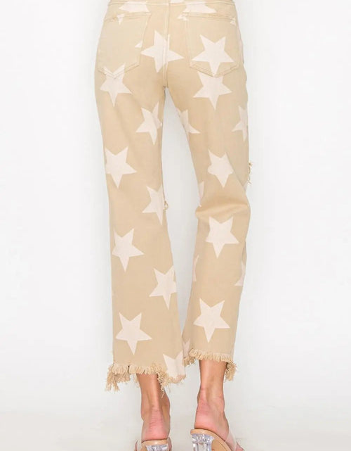 Load image into Gallery viewer, RISEN Full Size High Rise Star Printed Frayed Hem Jeans 2668south
