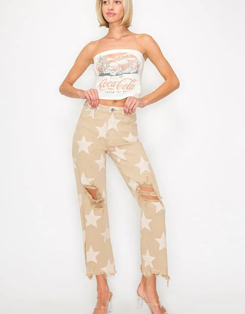 Load image into Gallery viewer, RISEN Full Size High Rise Star Printed Frayed Hem Jeans 2668south
