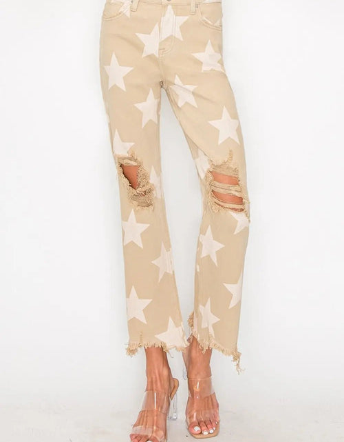 Load image into Gallery viewer, RISEN Full Size High Rise Star Printed Frayed Hem Jeans 2668south
