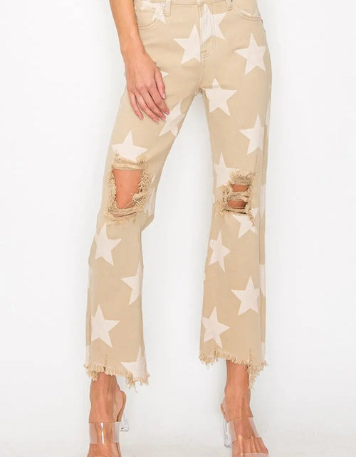 Load image into Gallery viewer, RISEN Full Size High Rise Star Printed Frayed Hem Jeans 2668south
