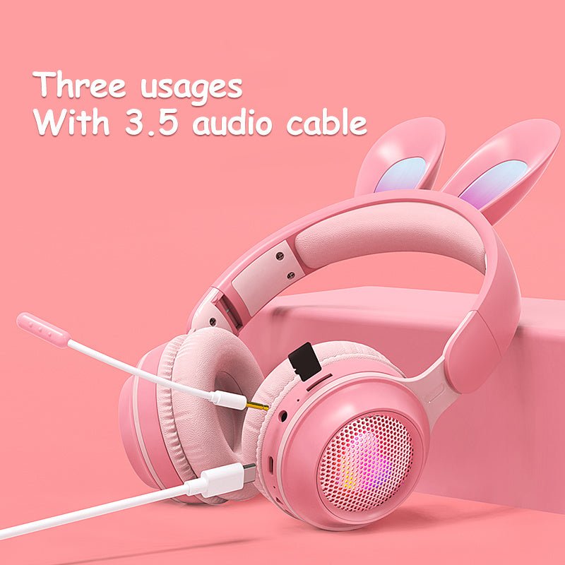 Rabbit Ear Headphones Wireless Luminous Extendable Wheat Headphones 2668south