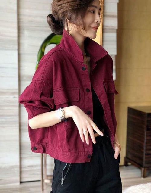 Load image into Gallery viewer, Red Workwear Denim Jacket Women&#39;s Short Jacket Top 2668south
