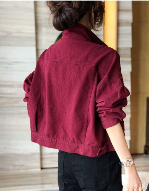 Load image into Gallery viewer, Red Workwear Denim Jacket Women&#39;s Short Jacket Top 2668south
