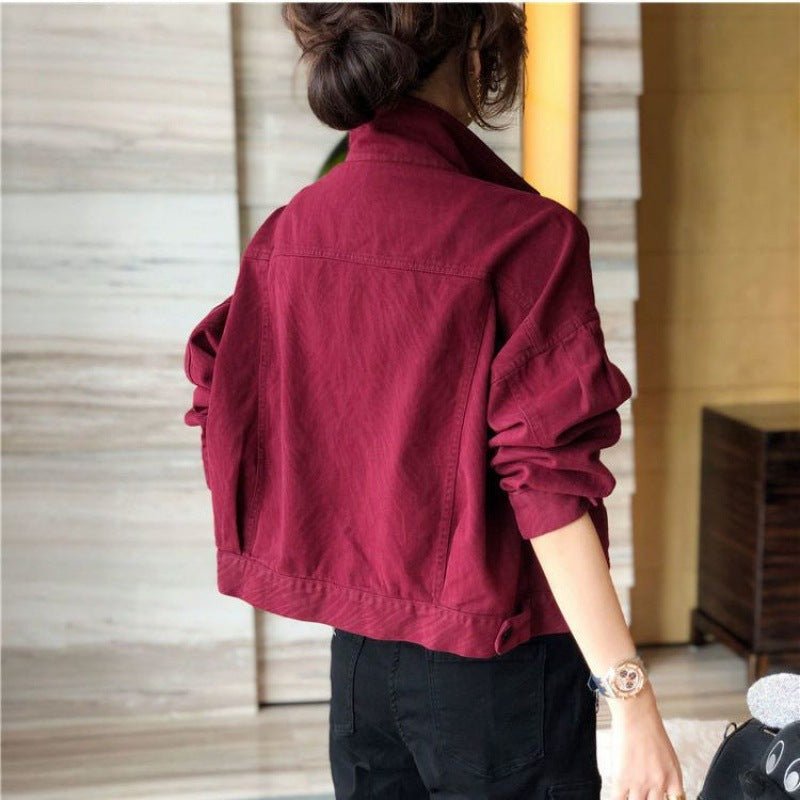 Red Workwear Denim Jacket Women's Short Jacket Top 2668south