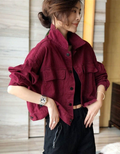 Load image into Gallery viewer, Red Workwear Denim Jacket Women&#39;s Short Jacket Top 2668south
