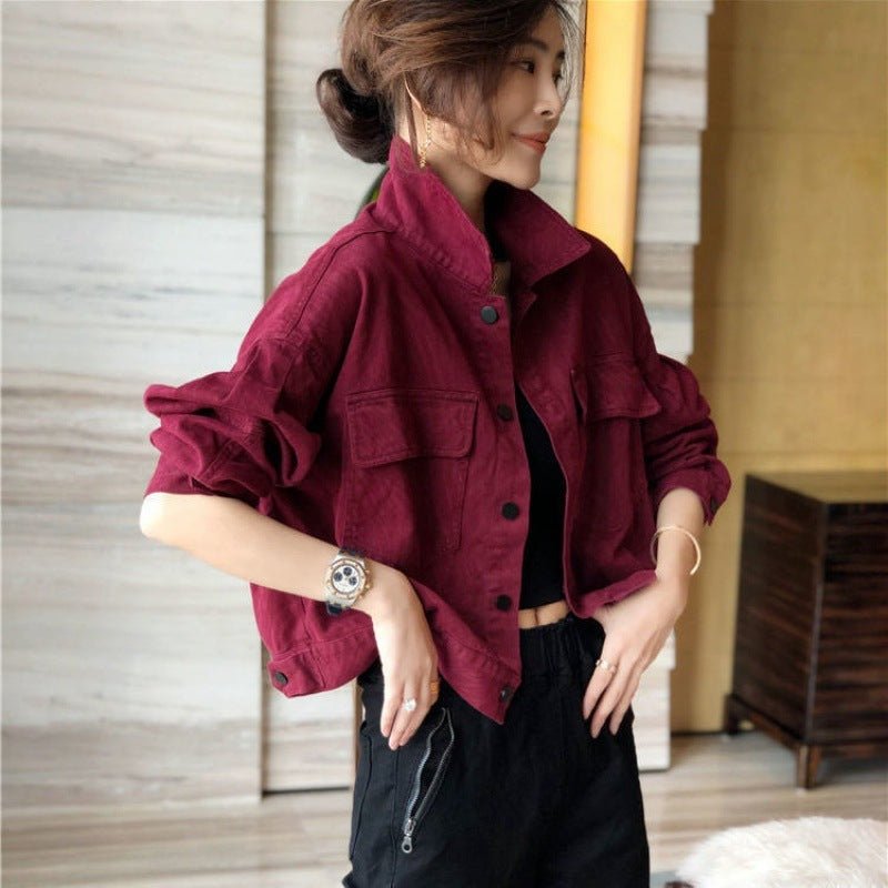 Red Workwear Denim Jacket Women's Short Jacket Top 2668south