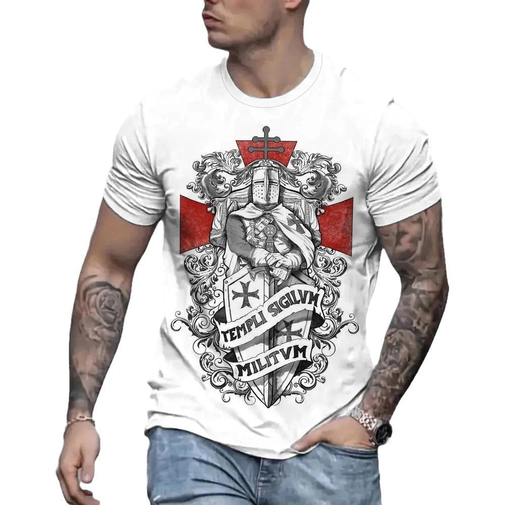 Retro Casual Templar Printed T-shirt 2668south