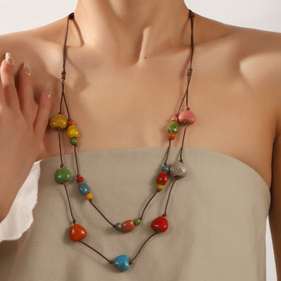 Retro Ethnic Colorful Heart-shaped Ceramic Necklace For Women 2668south