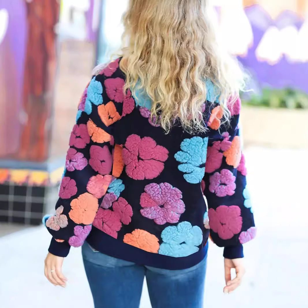 Retro Three-dimensional Flower Loose Temperament Cashmere Sweater 2668south