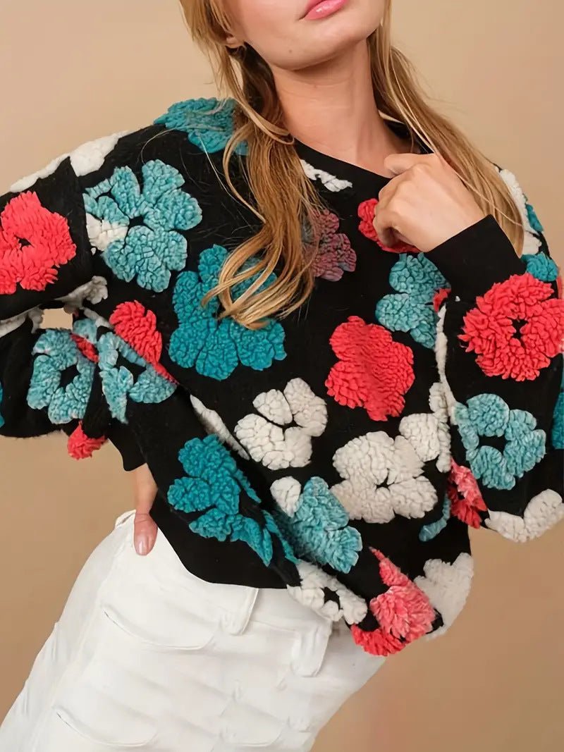 Retro Three-dimensional Flower Loose Temperament Cashmere Sweater 2668south