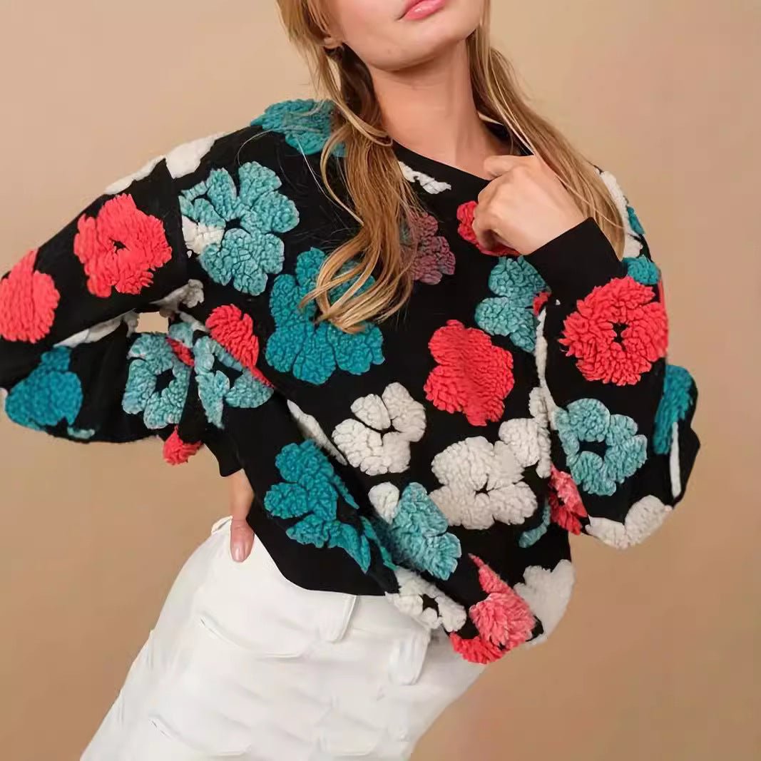 Retro Three-dimensional Flower Loose Temperament Cashmere Sweater 2668south