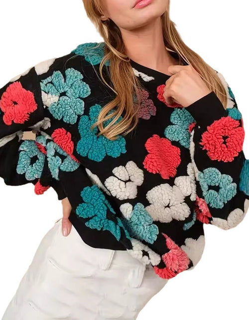 Load image into Gallery viewer, Retro Three-dimensional Flower Loose Temperament Cashmere Sweater 2668south
