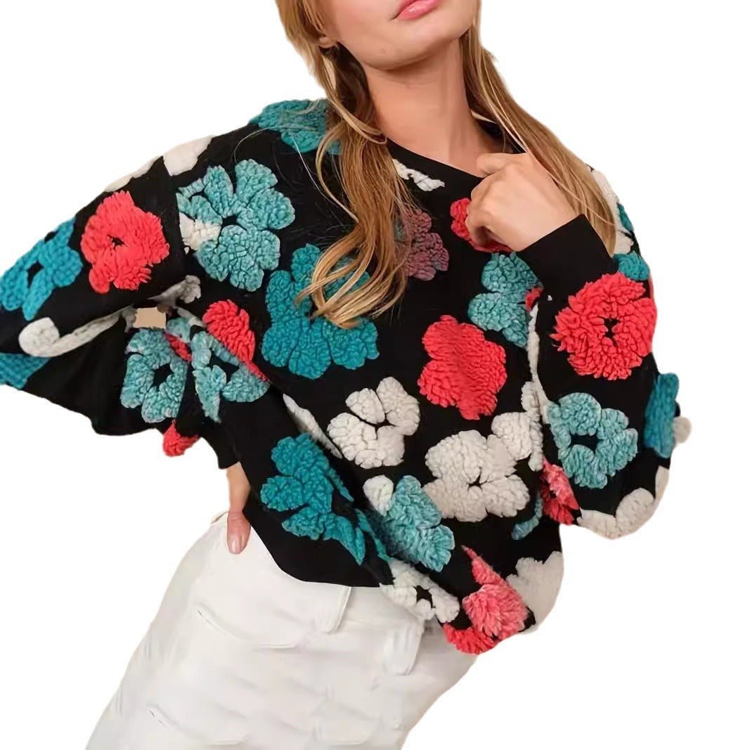 Retro Three-dimensional Flower Loose Temperament Cashmere Sweater 2668south