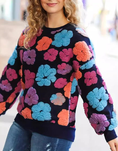 Load image into Gallery viewer, Retro Three-dimensional Flower Loose Temperament Cashmere Sweater 2668south
