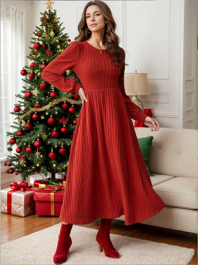 Ribbed Round Neck Long Sleeve Dress 2668south