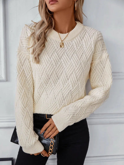 Round Neck Long Sleeve Woven Sweater 2668south