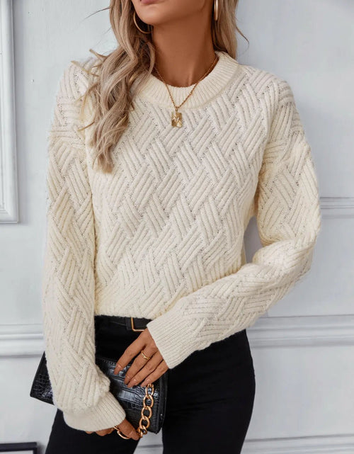 Load image into Gallery viewer, Round Neck Long Sleeve Woven Sweater 2668south
