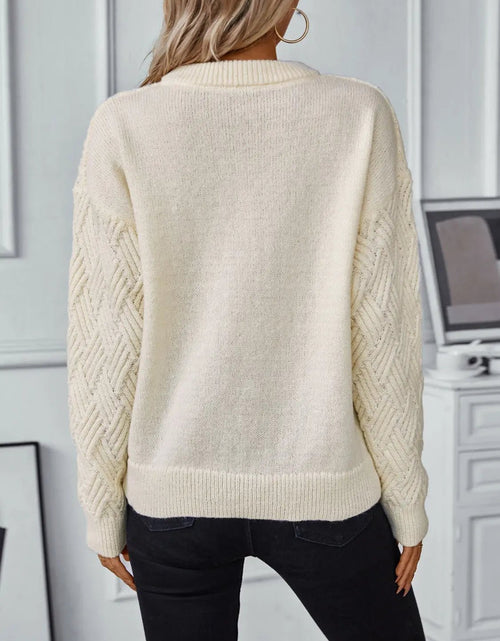 Load image into Gallery viewer, Round Neck Long Sleeve Woven Sweater 2668south
