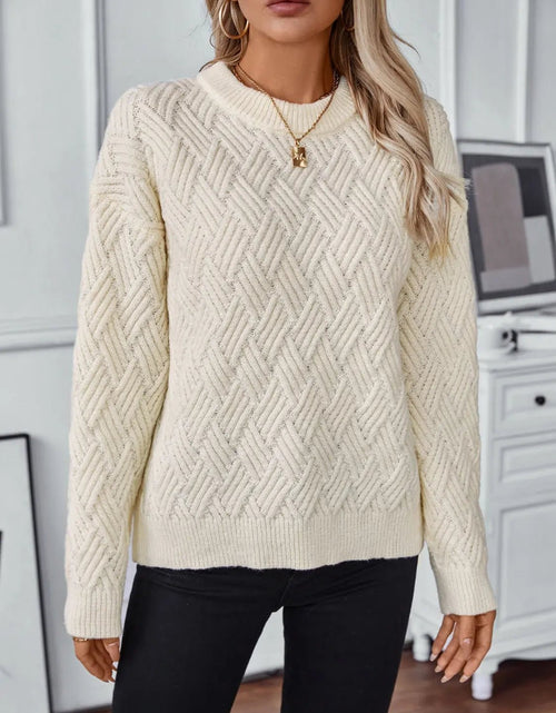 Load image into Gallery viewer, Round Neck Long Sleeve Woven Sweater 2668south
