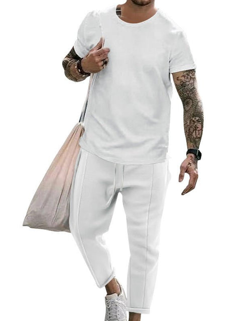 Load image into Gallery viewer, Round Neck Short Sleeve T-shirt Casual Fashion Men&#39;s Trousers Suit 2668south
