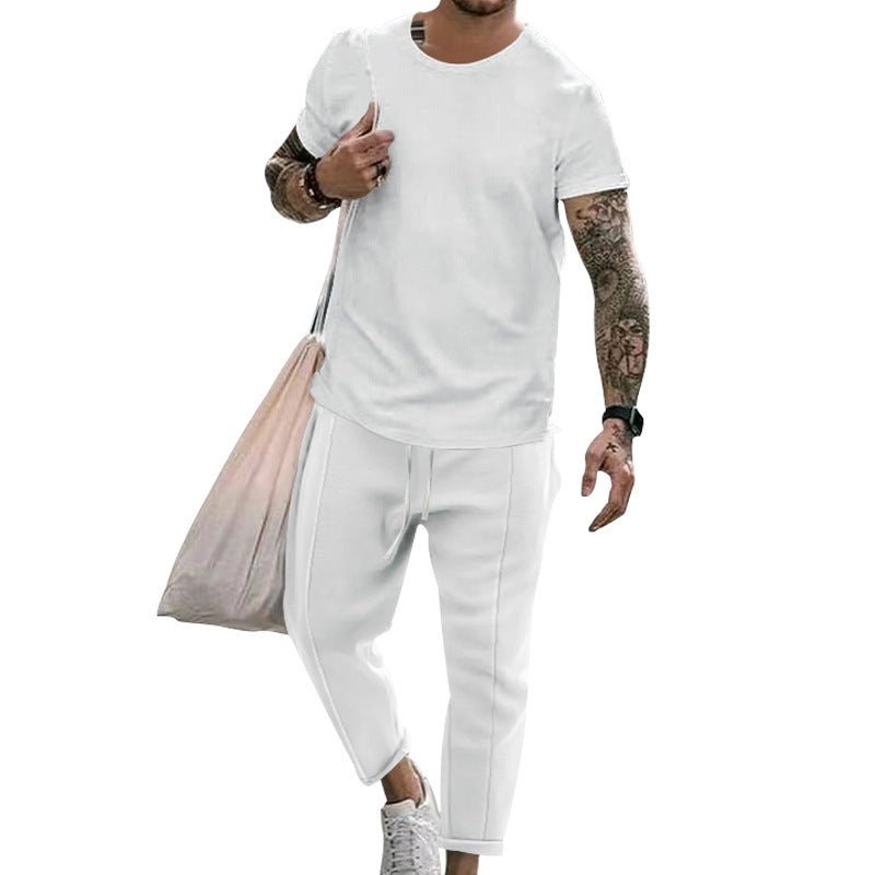 Round Neck Short Sleeve T-shirt Casual Fashion Men's Trousers Suit 2668south