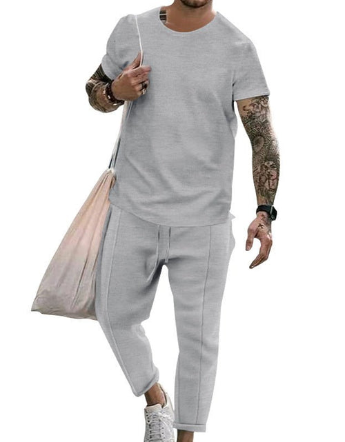 Load image into Gallery viewer, Round Neck Short Sleeve T-shirt Casual Fashion Men&#39;s Trousers Suit 2668south
