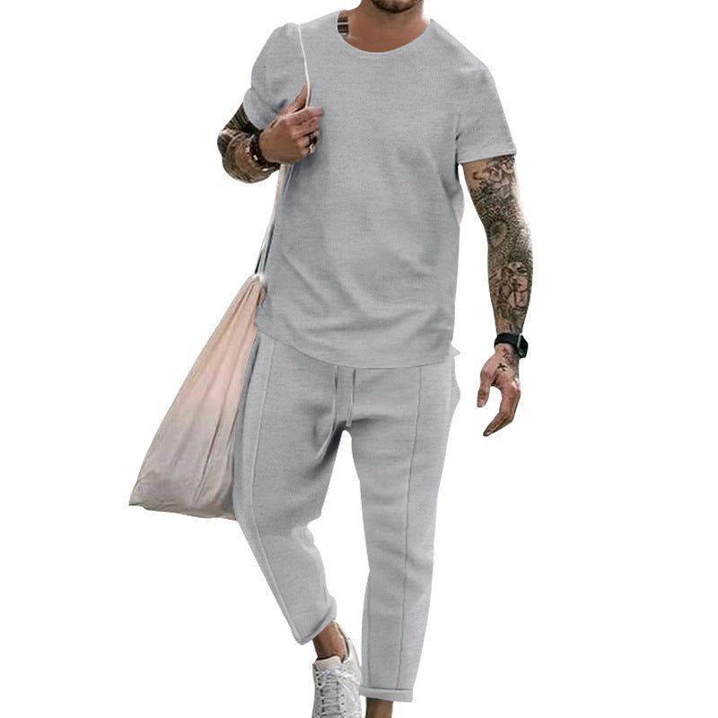 Round Neck Short Sleeve T-shirt Casual Fashion Men's Trousers Suit 2668south