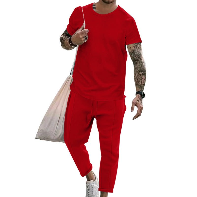 Round Neck Short Sleeve T-shirt Casual Fashion Men's Trousers Suit 2668south