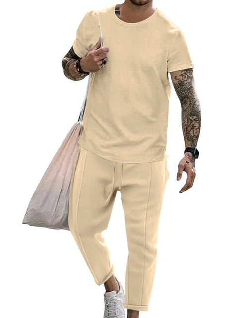 Load image into Gallery viewer, Round Neck Short Sleeve T-shirt Casual Fashion Men&#39;s Trousers Suit 2668south
