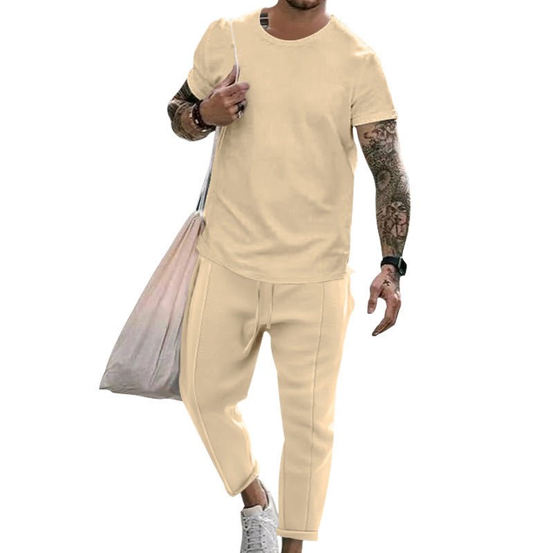 Round Neck Short Sleeve T-shirt Casual Fashion Men's Trousers Suit 2668south