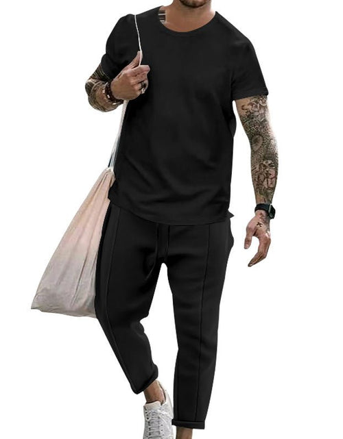 Load image into Gallery viewer, Round Neck Short Sleeve T-shirt Casual Fashion Men&#39;s Trousers Suit 2668south
