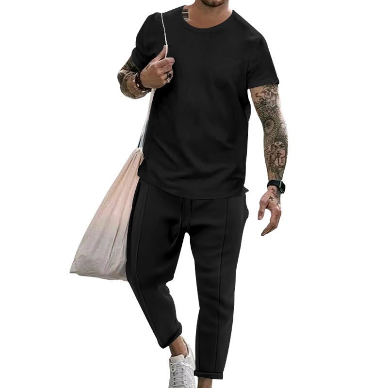 Round Neck Short Sleeve T-shirt Casual Fashion Men's Trousers Suit 2668south